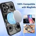 OOK Black Case Design for iPhone 16 Case [Compatible with MagSafe], Cute Sunflower Floral Blooms Design Frosted Shockproof for Women Girls Magnetic Phone Cover - Black Flower
