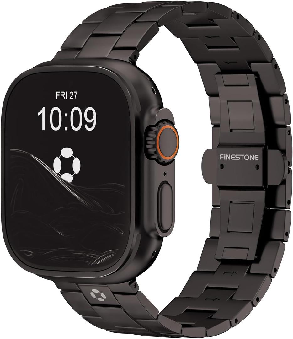 FiNESTONE CRNS03 Titanium Watch Band for Apple Watch Ultra 3/2/1 49mm & Series 11/10 46mm, Adjustable Link & Butterfly Clasp for Apple Watch Ultra Band, Premium Color Match iWatch Metal Band for Men (Black)