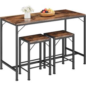 Homeiju Bar Table and Chairs Set, Bar Table with 2 Stools, Space-Saving Dining Pub Set for 2, Perfect for Kitchen, Breakfast Nook, Living Room & Small Spaces (Rustic Brown), 43.3 x 18.9 x 35.6 inches