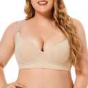 Women's Plus Size Bra Seamless Deep V Support Soft Underwire Push-up Bras Adjustable Straps Bralette (Brown, Size 46)
