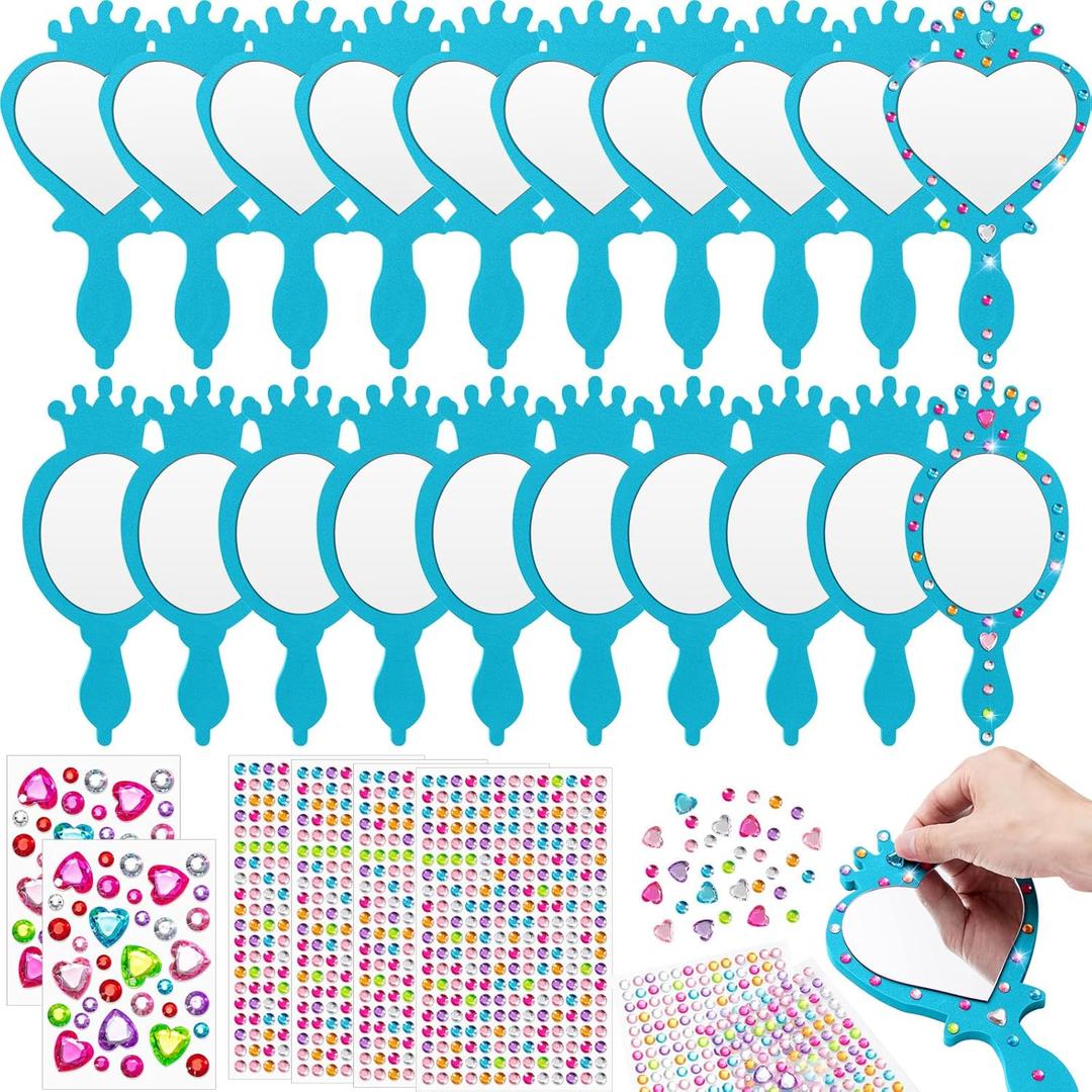 Geetery 20 Pcs Unbreakable Kids Mirror DIY Decorate Your Own Princess Mirror Mermaid Princess Foam Small Crafts for Princess Party Decorations (Blue)