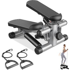 Sweetcrispy Mini Stair Stepper with Resistance Bands, Hydraulic Home Stepper Machine, 300 LBS Weight Capacity, Compact Cardio Equipment with LCD Monitor, No Assembly Required
