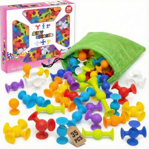 35 PCS Baby Suction Toys - Fun Baby Bath Games, Bath Toys for Toddlers, Educational Toddler Sensory, Interactive Play of Building, Montessori Toys Stocking Stuffers for Kids