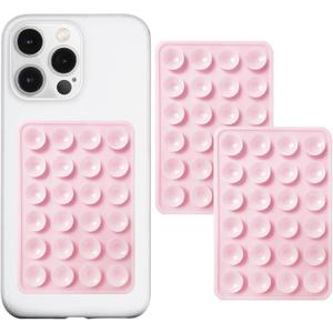 AZXYI 2 Pack Silicone Suction Phone Case Mount, Non Slip Sticky Phone Grip for Cellphones, Strong Grip Holder for Selfies and Videos (Light Pink)