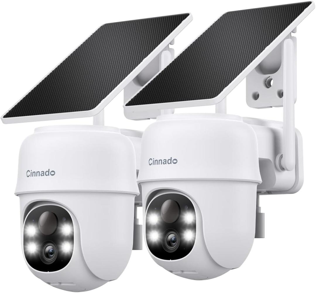 2K Cameras for Home Security-2.4G WiFi Outdoor Camera Wireless Solar/Battery Powered with solar panel, 360 Viewing, AI Human Detection, Color Night Vision, with SD Storage, Works with Alexa(2 Pack)