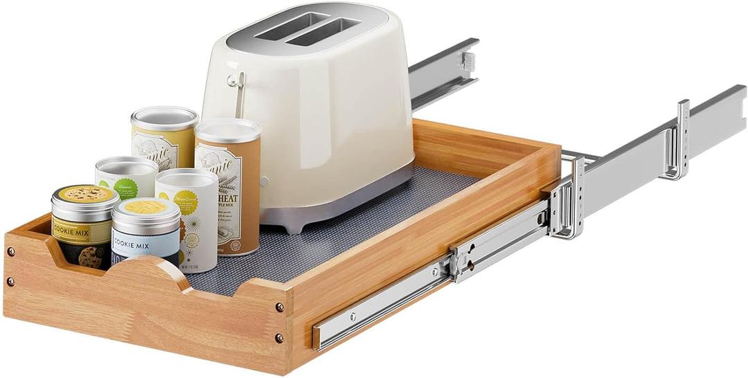 OCG Pull Out Drawers For Cabinets, Slide out Wood Drawer Shelf, Pull Out Shelves for Base Cabinet Organization in Kitchen, Pantry, Bathroom (11W21D, 1 Tier, Wood)
