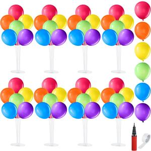 VioraWhite 8 Set Balloon Stands Kits, Sticks Holder with Base and Balloon for Table Centerpieces Party Decoration for Birthday Baby Shower Fiesta Carnival Wedding Graduation Party(Rainbow)