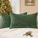 decorUhome Chenille Moss Green Fall Throw Pillow Covers 12x20 Inch Set of 2, Decorative Soft Couch Pillow Covers Solid Dyed Accent Velvet Farmhouse Neutral Rectangle Christmas Pillow Cases for Sofa