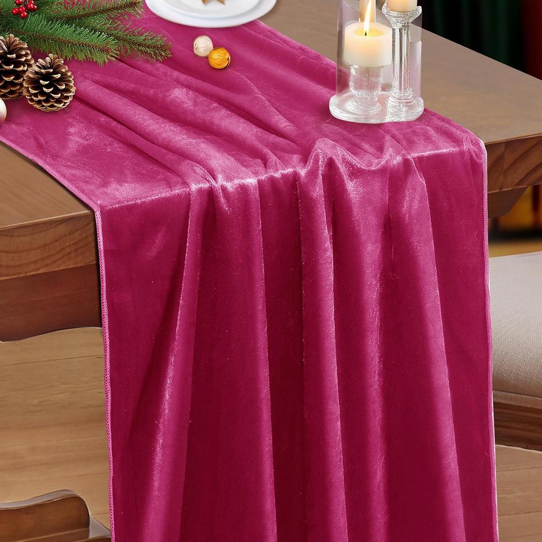 P Pothuiny Velvet Hot Pink Table Runner 20 x 120Inch/ 10ft Long Luxurious Elegant Velvet Fabric Table Runner for Wedding Reception, Thanksgiving, Halloween, Christmas Decor