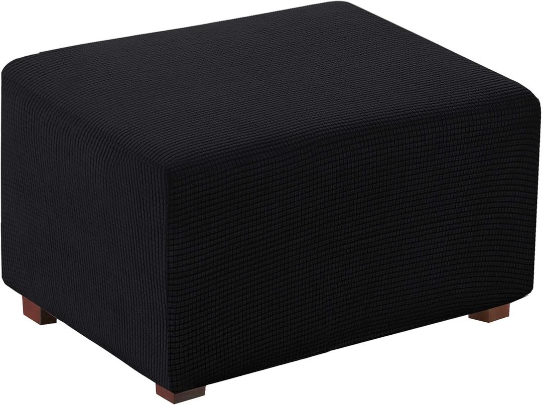 Flamingo P Ottoman Slipcovers Stretch Rectangle Folding Storage Covers Stretch Fabric Storage Ottoman Covers Ottoman Slipcovers (Black, X-Large)