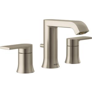 Moen Genta LX Brushed Nickel Two-Handle Three-Hole Widespread Modern Bathroom Sink Faucet with Drain Assembly, (Valve Required), T6708BN