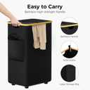 MinBoo 110L Large Laundry Basket with Lid, Tall Collapsible Clothes Hamper with Removable Bag & Bamboo Handles, Foldable Dirty Clothes Bin for Bedroom, Bathroom, Dorm, Laundry Room