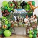 Mocsicka 7x5ft Dinosaur Birthday Backdrop Jurassic Party Decorations for Boy Dino Theme Photography Background Supplies (Green, 7x5ft(82"x60"))