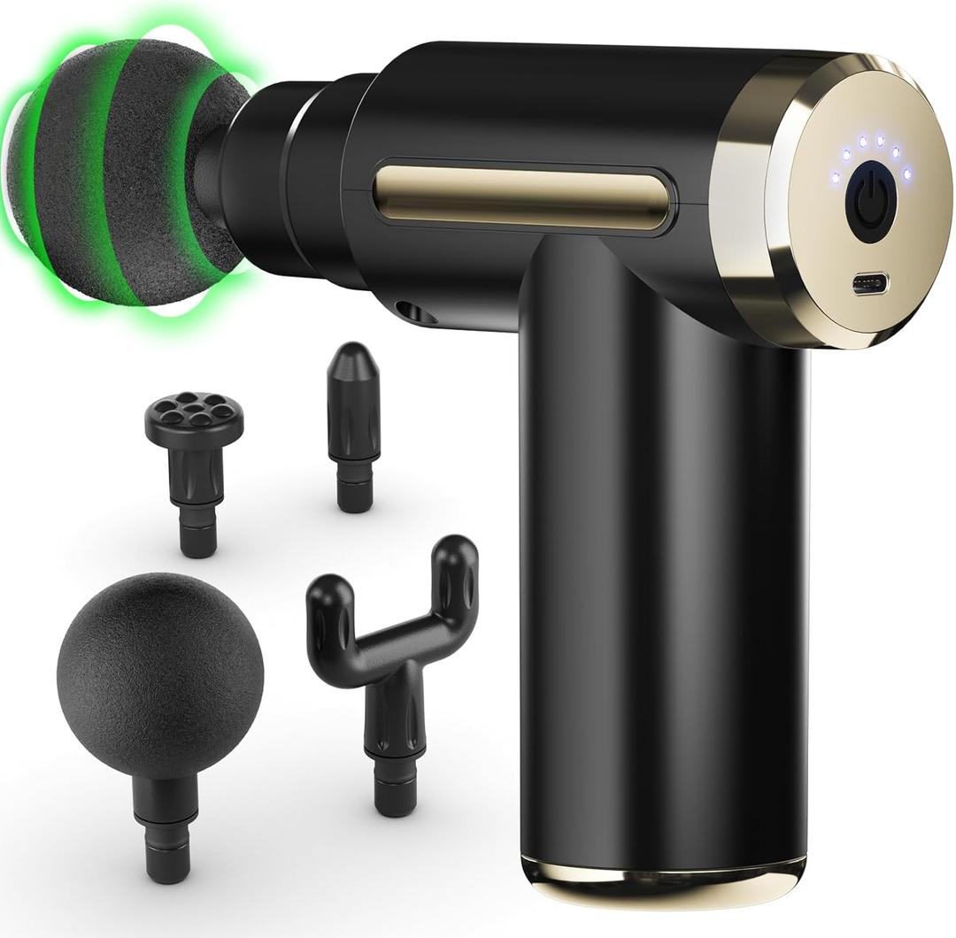 cotsoco Massage Gun Deep Tissue for Pain Relief with 4 Massage Heads & 6 Speeds, Electric Mini Handheld Body Massager for Any Pain Relief, Best Gifts for Dad and Mom (Gold)