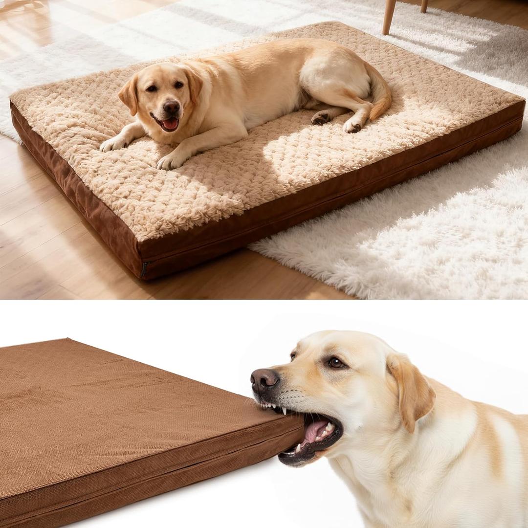 Sytopia Washable Indestructible 44" Dog Bed for Large Dogs  Double-Sided Plush, Chew Proof, Waterproof, Thick Orthopedic Support, Durable Multi- Size Comfort Clearance Indoor Flat Dog Bed (Brown)