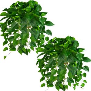 QIANYUN Fake Pothos Ivy Plant for Home Decor  40" Fake Hanging Plants with Pot, Artificial Silk Greenery for Indoor Shelf, Bedroom, Living Room, Bathroom, or Office Decoration
