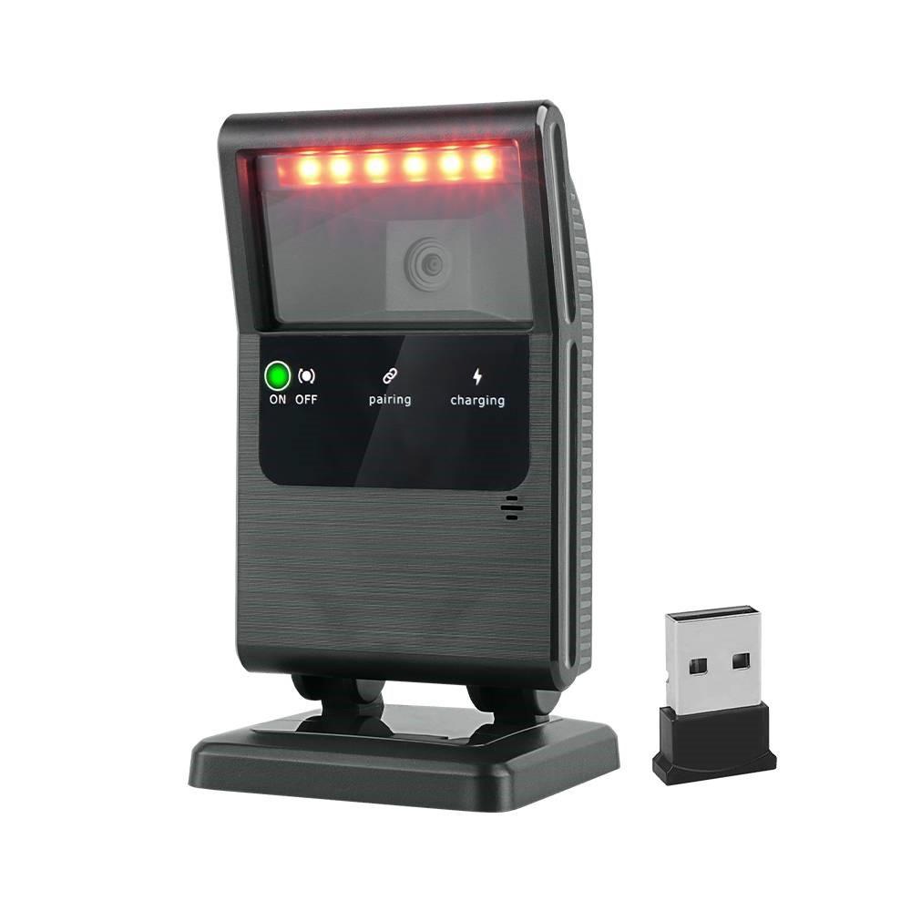 OBZ 2D Wireless Barcode Scanner, Bluetooth & 2.4G & USB Wired 3-in-1 Desktop Barcode Scanner, Hands-Free Omnidirectional QR Code Reader for Screen/Paper, 2600mAh Battery for Retail, Inventory, POS