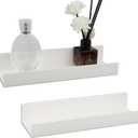 Floating Shelf Set of 2 - 10.6" Wall Mounted Plastic Shelves for Bedroom With Adhesive Strip,Compact Nursery Shelf with Lip,Small Picture Display Ledge Shelf for Living Room Bathroom Kitchen - White