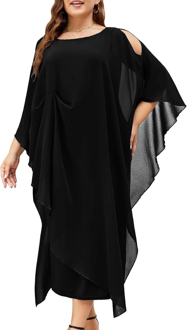 ZOMVA Plus Size Elegant Formal Dress Long Cape Overlay Wedding Guest Formal Cocktail Mother of Bride Outfit, 4X-Large Plus