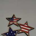 COCHIE 4th of July Decorations Wooden Stars, Patriotic Memorial Day Star Tiered Tray Decor Set of 3, Fourth of July Red White Blue Decoration for Home Office Table Shelf (Flag Hollow)