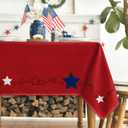 Horaldaily 4th of July Tablecloth 60×84 Inch Rectangular, Independence Day Lines with Stars Patriotic Memorial Day Red Washable Seasonal Table Cover for Party Picnic Dinner Decor