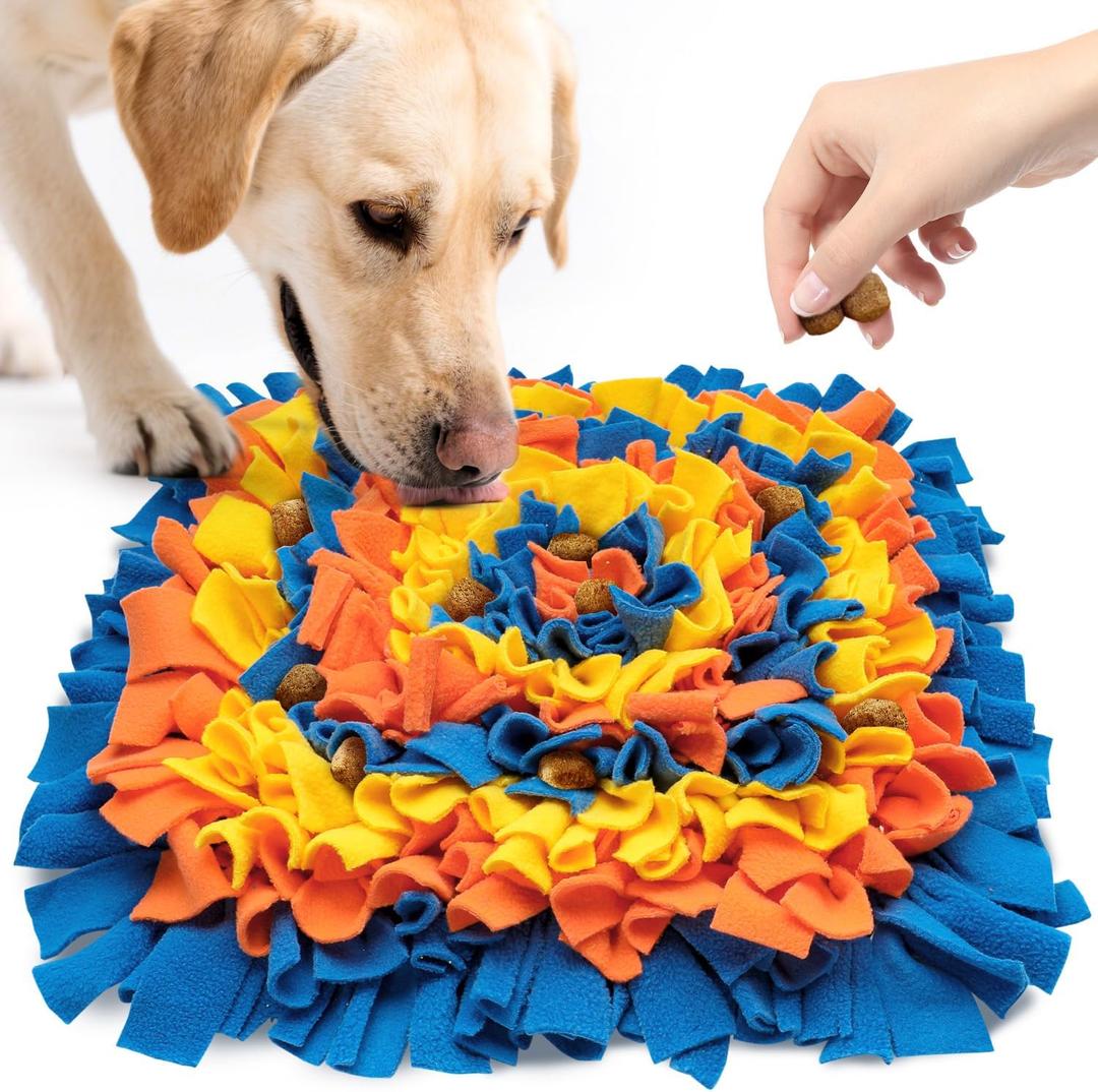 Pet Snuffle Mat for Dogs, Dog Feeding Mat, Nosework Training Mats for Foraging Instinct Interactive Puzzle Toys (Blue&Orange&Yellow)