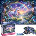 Unicorn Jigsaw Puzzles for Kids Ages 4-6 6-8 8-10, 100 Piece Magical Rainbow Puzzle for Girls Boys Adults, Large Educational Learning Toy with 1:1 Poster, Enchanted Forest Birthday Gift