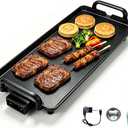 PineyPlace Electric Griddle for Bacon, Eggs, Pancake, Breakfast and Camping Grilling, 1400W NonStick Flat Top Indoor Grill, 5 Adjustable Temperatures, Dishwasher Safe, Black, 22.83 x10.24inches