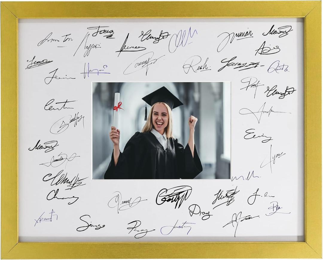 GarduationMall 11x14 Signature Picture Frame Holds 5x7 Photo with White Mat for Wedding Graduation | Wall or Tabletop Display (Gold)