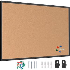 Cork Board Bulletin Board 20 x 30, Black Aluminium Framed Corkboard, Office Board for Wall Cork, Large Wall Mounted Notice Pin Board with 16 Push Pins for School, Home & Office