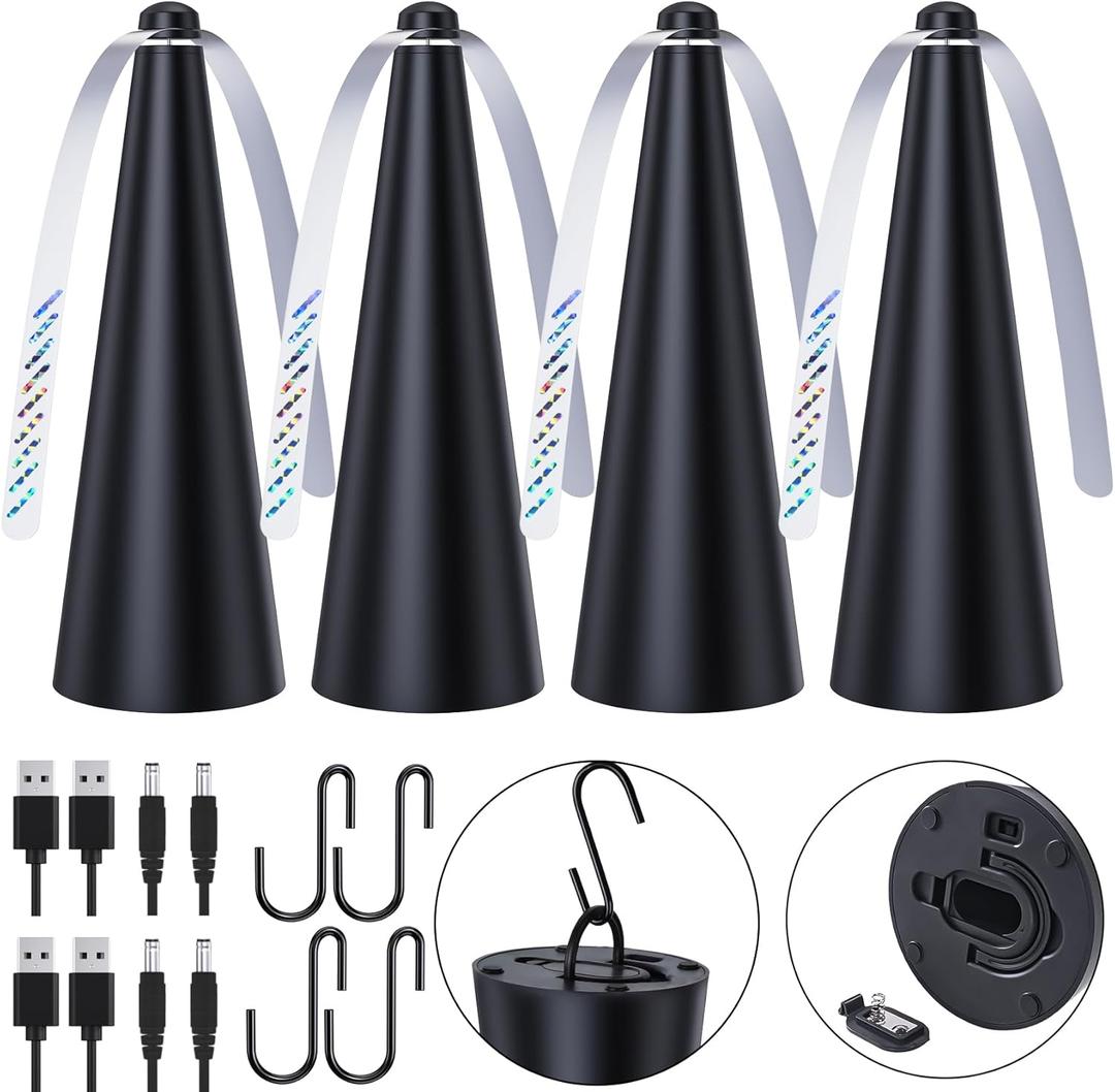 Glovv Fly Fans for Tables, Food Fan to Keep Flies Away, 4 Pack Portable Outdoor Indoor Batteries Powered Picnic Table Top Spinner with Metal Hanger, Bug Repellent for Restaurant, Camping (Black)