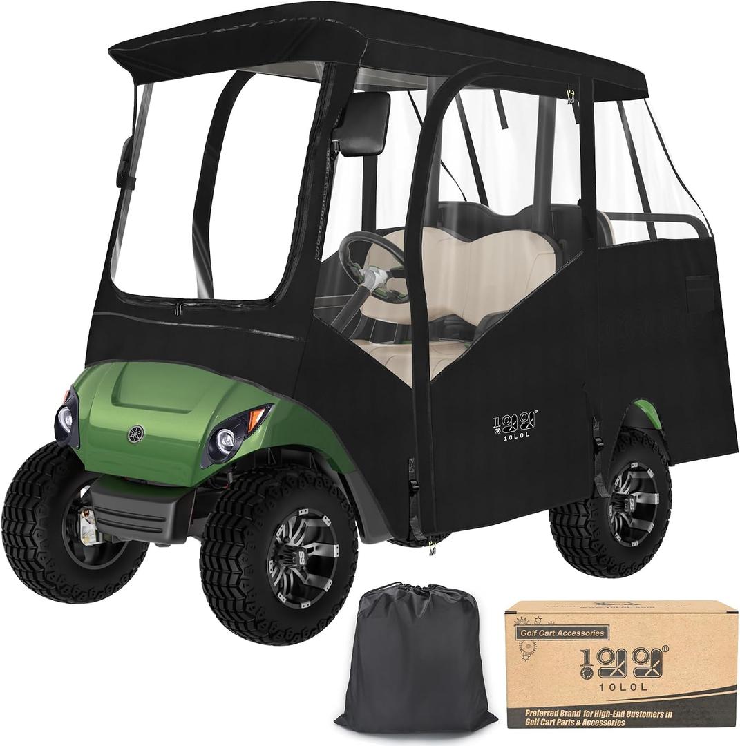 10L0L 2/4 Passenger Golf Cart Enclosure for Yamaha G14 G16 G22 G29 Drive 2,Waterproof 600D Rain Cover,with Side Mirror Opening,Transparent Tail Light Panel,Foldable Door,4-Sided Clear Windows