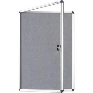 VIZ-PRO Tamperproof Lockable Gray Fabric Noticeboard Aluminium Framed 36x24 Inches (36 x 24 inches, Gray Felt)