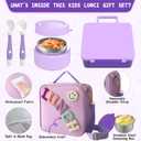 Aimsnk Kids Bento Lunch Box with 8oz Soup Thermo, Kids Leakproof Lunch Food Containers with 4 Compartment,Insulated Hot Food Jar with Lunch Bag for School, Travel (Purple)