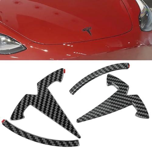 Tinlucys Front/Rear Trunk Emblem Cover Designed for Model 3 2017-2024,Badge Logo Protection Caps for Model 3 Glossy Carbon Fiber