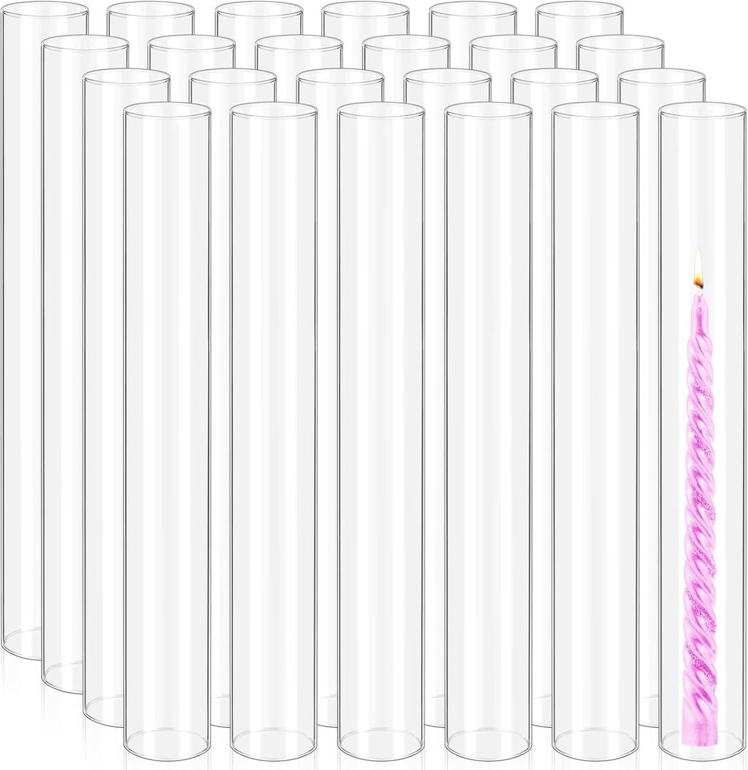 24 Pcs Hurricane Candle Holder Sleeve, H:16" D:2" Bottomless Glass Cylinder Candleholder Tall Clear Glass Cylinder Open Both Ends, Chimney Tube Cover, Open Ended Candle Shade