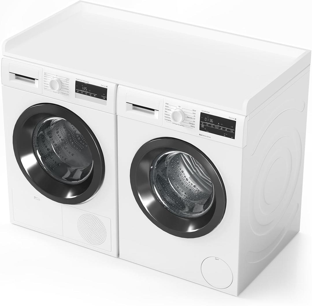 SpaceAid Washer Dryer Countertop, Laundry Wood Shelf Topper with Edge, 54" Width x 27.5" Depth Cover Guard Organizer for Washer and Dryer Laundry Hamper Counter Storage Organization (White), Large