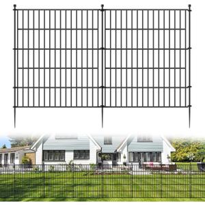 10 Panels No Dig Decorative Outdoor Garden Fence for Yard, 32 in(H) X 23.6 ft(L) Animal Barrier Fencing Rustproof Metal Wire Panel Border for Dog, Rabbits, and Patio Temporary Ground Stakes