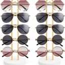 Mkono Sunglasses Organizer Glasses Holder Stand Sunglass Storage Eyeglasses Rack Metal Frame with Wood Base for 5 Pairs of Eyewear Display for Table Desk Countertop Dresser Bedroom, Set of 2, Gold