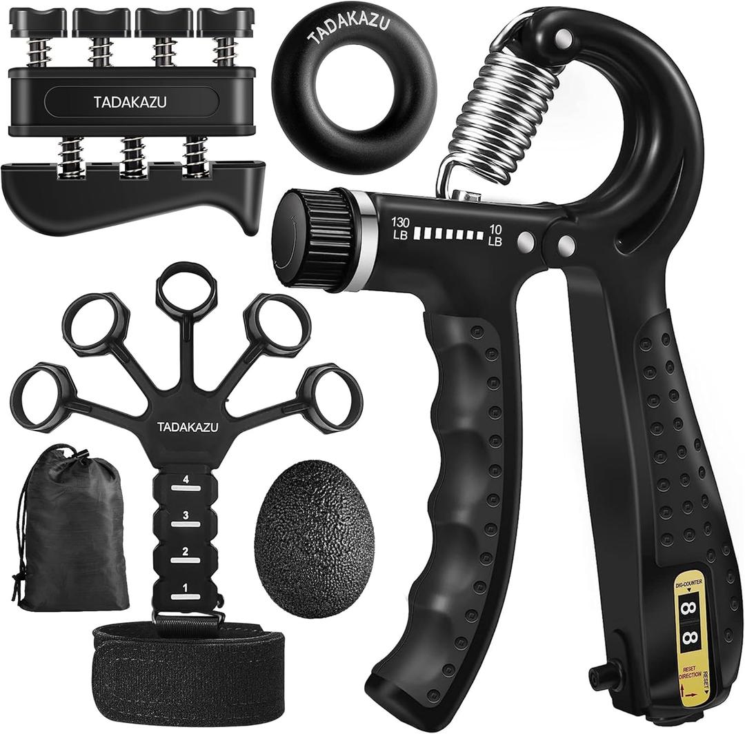 Grip Strength Trainer Kit (5 Pack) Adjustable Resistance Hand Gripper,Finger Exerciser,Hand Extension Exerciser,Stress Relief Ball and Forearm Workout Ring for Muscle Building Injury Recover (BLACK)