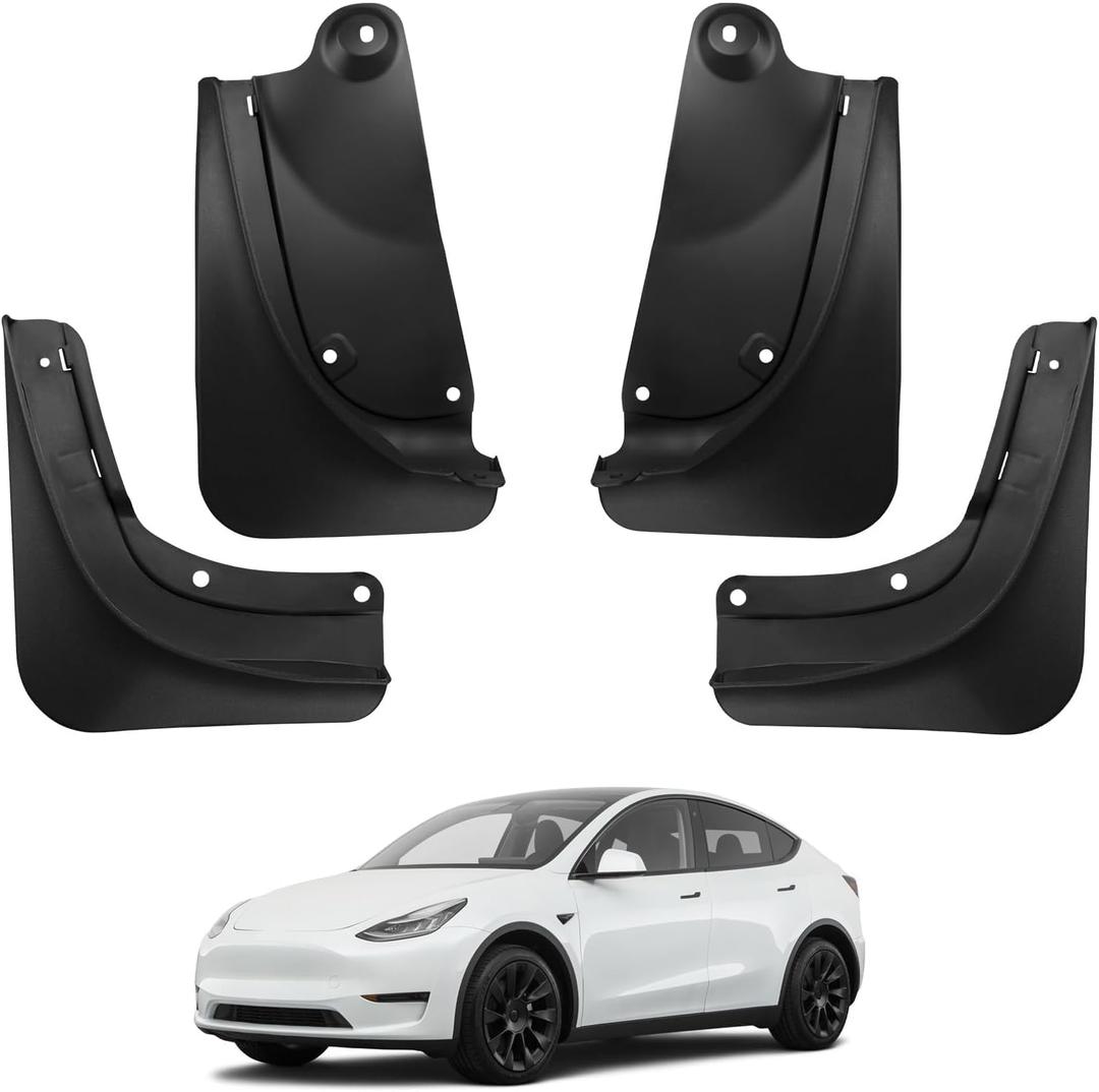 BASENOR 2025 Upgraded Tesla Model Y Mud Flaps Splash Guards Vehicle Sediment Protection No Drilling No Tape Mudflaps Tire Protector Mudflaps All Weather Tesla Exterior Accessories (Set of 4) (2020-2024 Model Y)