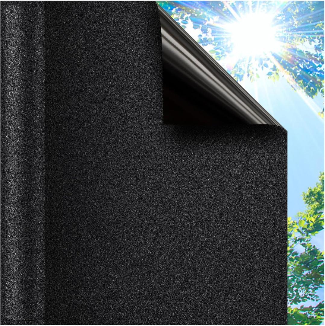 Coavas Blackout Window Privacy Film, Total 100% Light Blocking Window Tint for Home, Black Out Cover Room Darkening, Static Cling Removable Frosted Glass Door Coverings, 17.5 x 78.7 Inch, Blackout