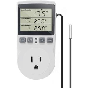 Digital Thermostat Plug Socket Temperature Controller Outlet 3m Probe 120V 15A 1800W C F Heating Cooling Control for Incubator Brewing Incubator Greenhouse Terrarium Heat Mat