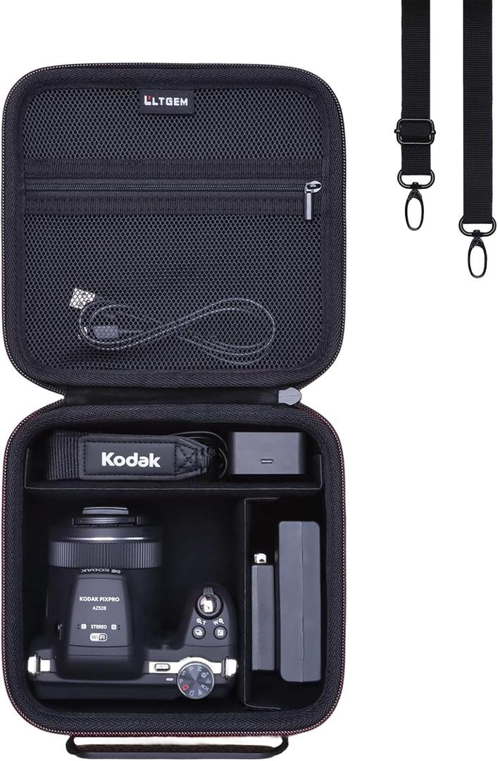 L LTGEM Camera Case Compatible with KODAK PIXPRO AZ405 / AZ528 / AZ425 / AZ255 Digital Camera and Accessories, with 2 Dividers and Shoulder Strap, Black