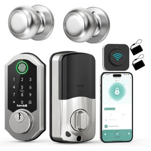 WiFi Smart Lock Knob Set, Hornbill Keypad Deadbolt Lock with Digtal Code Fingerprint Fobs Remote Control, Compatible with Alexa for Home, Apartments, Airbnb