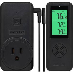 Digital WTC200 Wireless Thermostat Plug-in Temperature Controller Outlet, Remote Temp Controller, Thermometer Heating Cooling Mode for Fan Heater Greenhouse Home Brew Reptile - Black