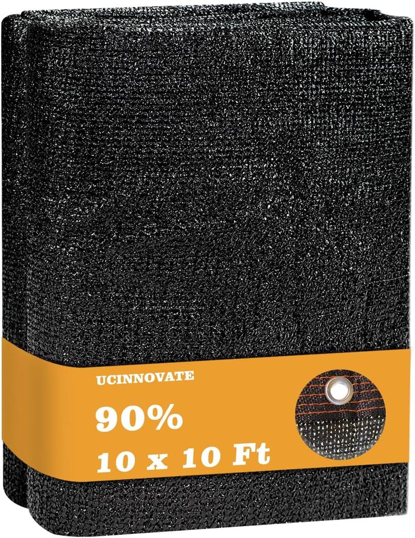 UCINNOVATE 10x10 FT Sunblock Mesh Shade, 90% Sun Shade Cloth Fabric Plants Shade Screen Netting with Grommets, Durable Sunshade UV Resistant Fabric for Pergola Patio Lawn Garden Deck or Dog Kennel (90% Shading Rate)