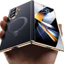 Magnetic for Samsung Galaxy Z Fold 6 Case Luxury Leather [Hinge Protection] Built-in [Screen Protector] [Fit for MagSafe] Zfold 6 Case with Kickstand & Ring Holder Black