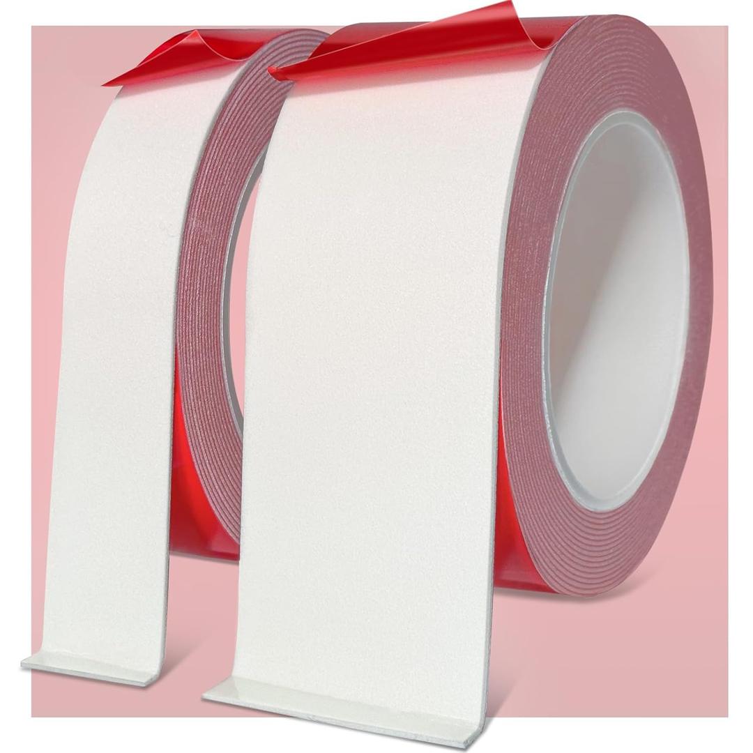 Double Sided Tape Heavy Duty for Picture Hanging, LED Light, Sensors, Car, Home, Office, School Decor, 2 and 1 Inch Wide Strong Adhesive Mounting Tape