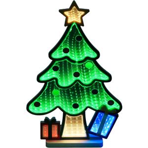 MEETYAMOR Christmas Decorations Indoor, Christmas Tree Infinity Mirror Tunnel Light - 3D Endless Extension LED Night Lamp, USB Powered Colorful Table Centerpiece for Bedroom, Living Room Home Decor (MYTL-8085)